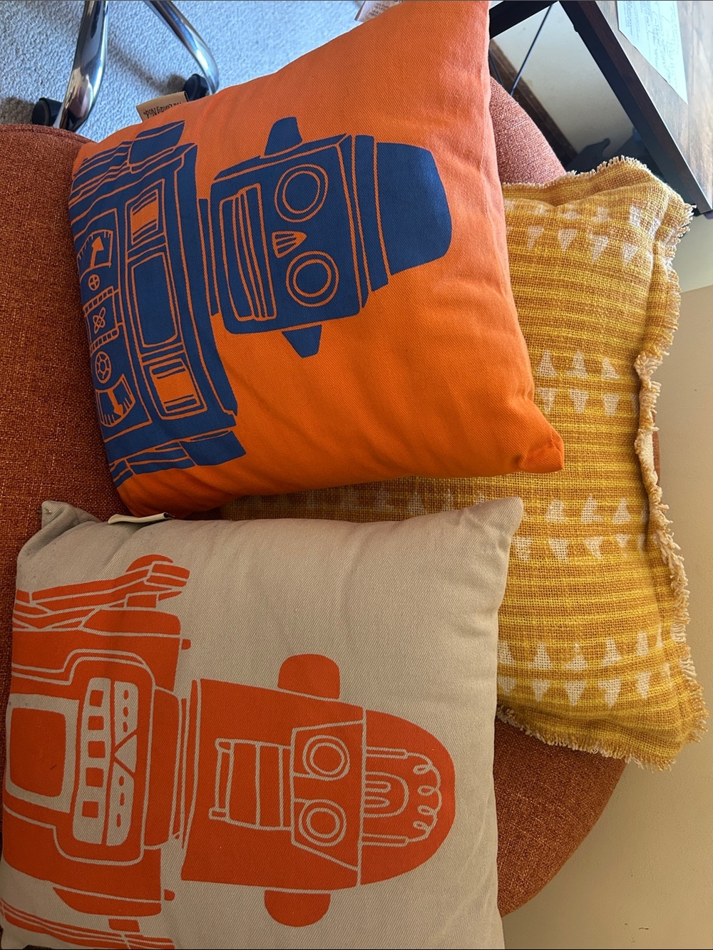 Robot Print Decorative Pillow Covers - Orange, Blue, Cream, Yellow